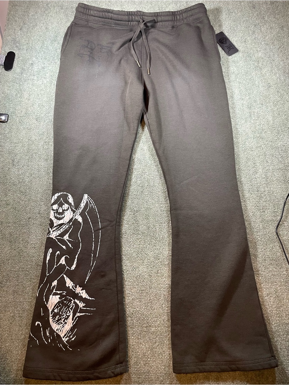 Ed Hardy Brown Joggers with White Grim Reaper Graphic